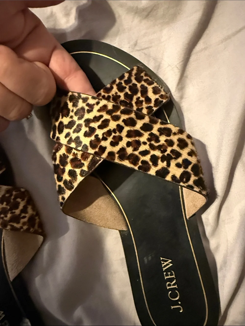 J. Crew Leopard-Print Cross-Strap Slide Sandals - Black & Brown